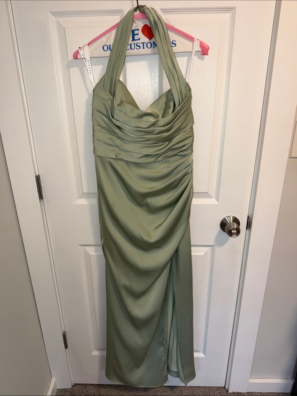 Azazie Sage Halter Ruched Draped Gown - previously altered